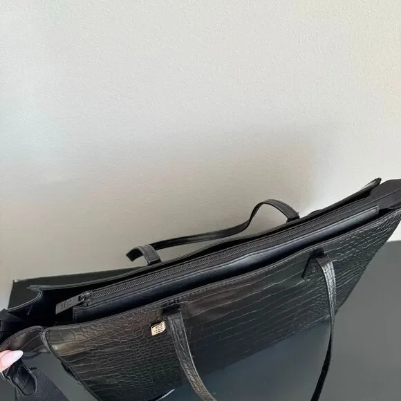 BEIS Large Work Tote Black Crocodile 14.5” x 11” Vegan Leather Zip Closure - Picture 15 of 15